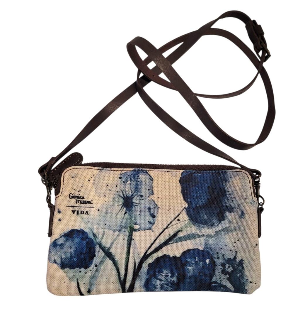 Vida Mini Crossbody Bag Blue Floral Watercolor Eunice Miller Leather Cotton